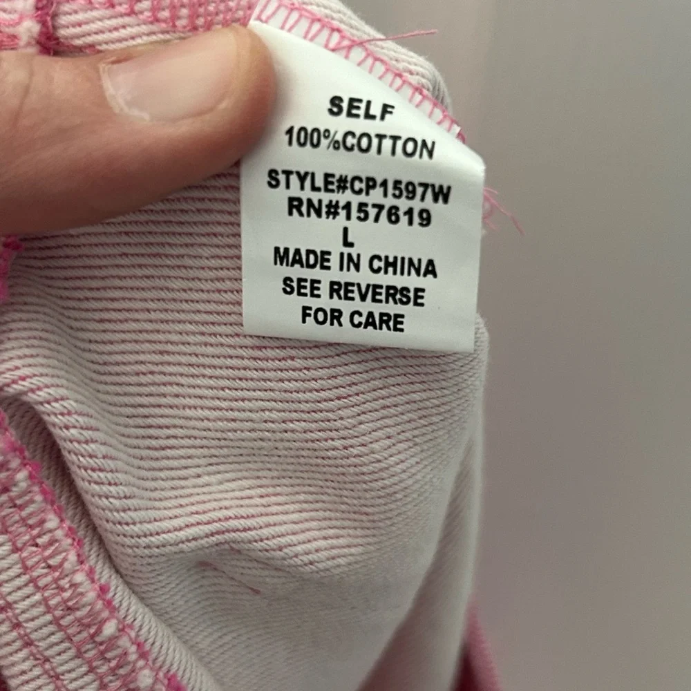 Cloud Ten High Rise Buttonfly Pink & White Pinstriped Denim Short Size L NWT - Picture 2 of 9